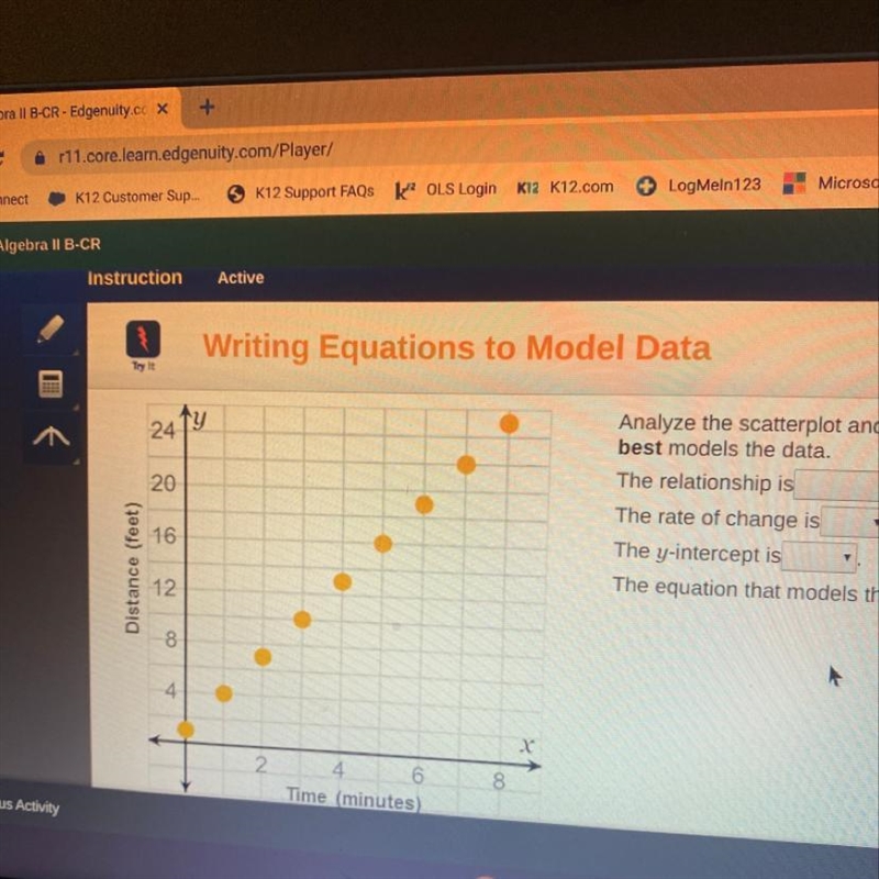 Analyze the scatterplot and determine the equation that best models the data. The-example-1