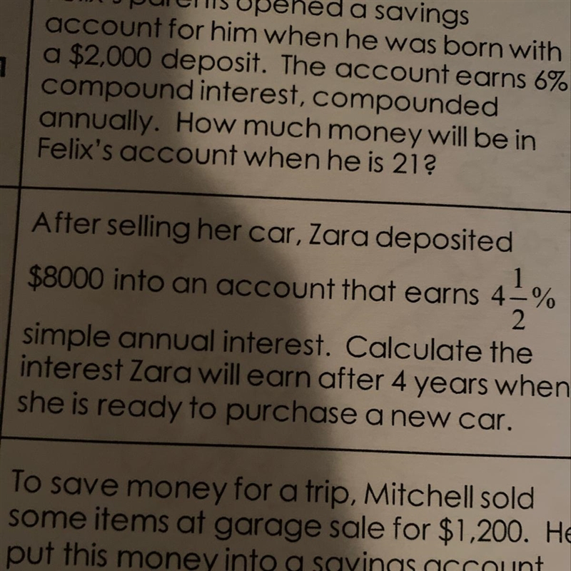 After selling her car, Zara deposited $8000 into an account that-example-1