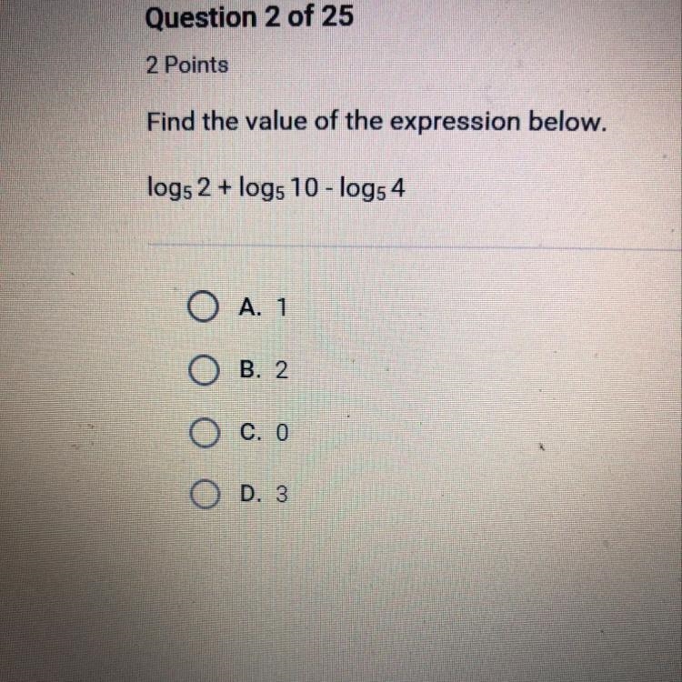 Find the value of the expression below. log5 2 + log5 10 - log5 4-example-1