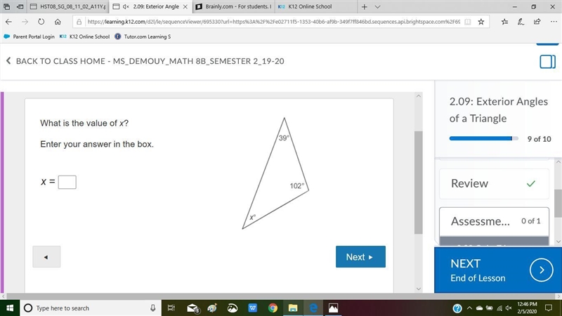 What is the value of x? Enter your answer in the box. x =-example-1