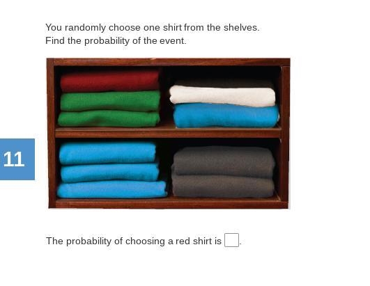 You randomly choose one shirt from the shelves. Find the probability of the event-example-1