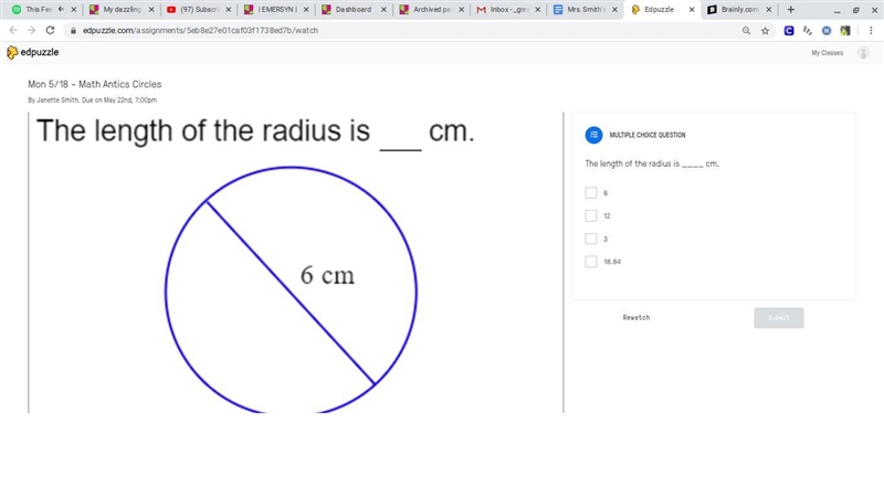 The length of the radius is ____ cm.-example-1