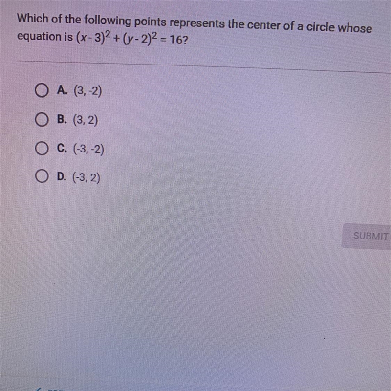 Which of the following points represents the center of a circle whose equation is-example-1