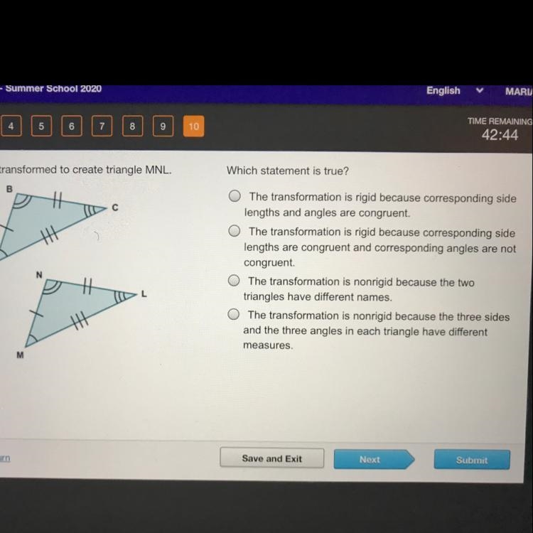 Which statement is true? The transformation is rigid because corresponding side lengths-example-1