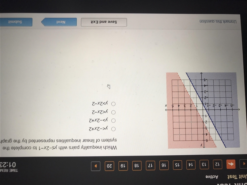 Which inequality pairs with y≤−2x−1 to complete the system of linear inequalities-example-1