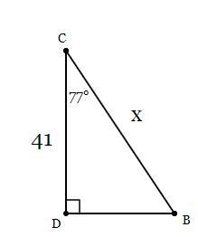 In ΔBCD, the measure of ∠D=90°, the measure of ∠C=77°, and CD = 41 feet. Find the-example-1