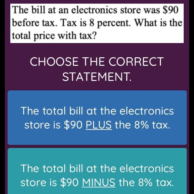 The bill at an electronics store was 90$ before tax. Tax is 8 percent. What is the-example-1