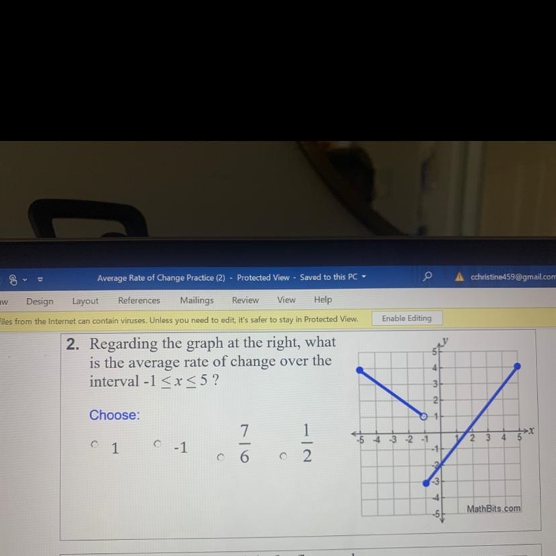 2. Regarding the graph at the right, what is the average rate of change over the interval-example-1