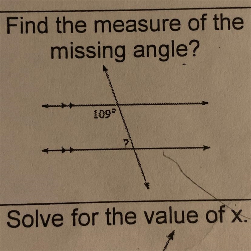 Find the measure of the missing angle-example-1