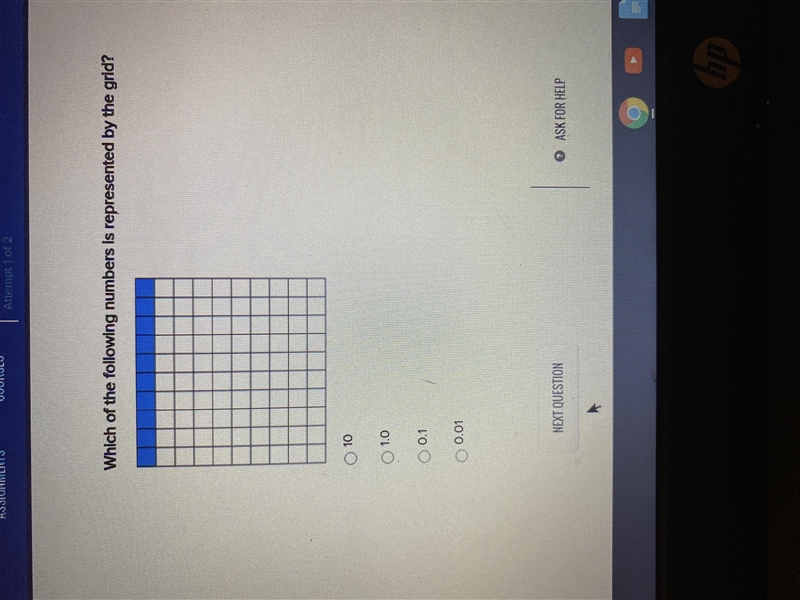 Which of the following numbers is represented by the grid? 10 1.0 0.1 0.01-example-1