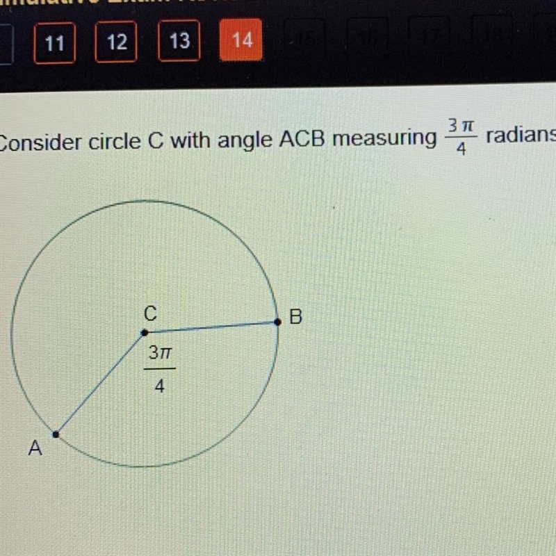 Consider circle c with angle 3/4 radians. If minor arc AB measures 9n inches, what-example-1