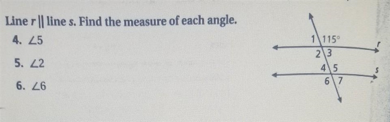 Liner || lines. Find the measure of each angle. 4. <5 5. <2 6. <6​-example-1