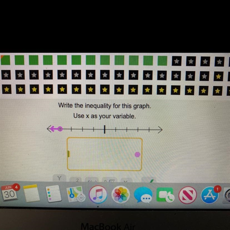 Write the inequality for this graph. Use x as your variable. (Zoom in for better quality-example-1