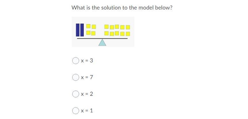 HELP ASAP!!! What is the solution to the model below? Question 3 options: x = 3 x-example-1