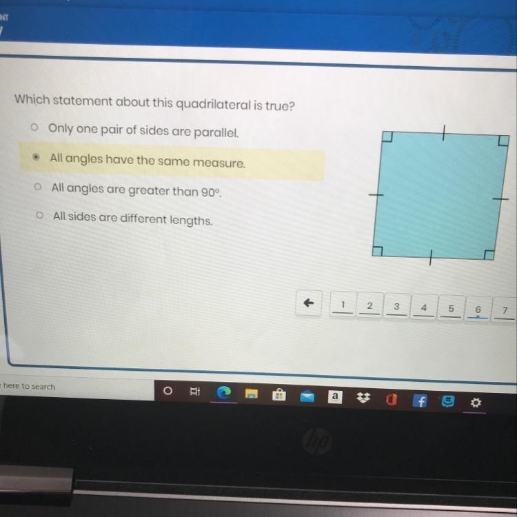 Which statement about this quadrilateral is true? o Only one pair of sides are parallel-example-1