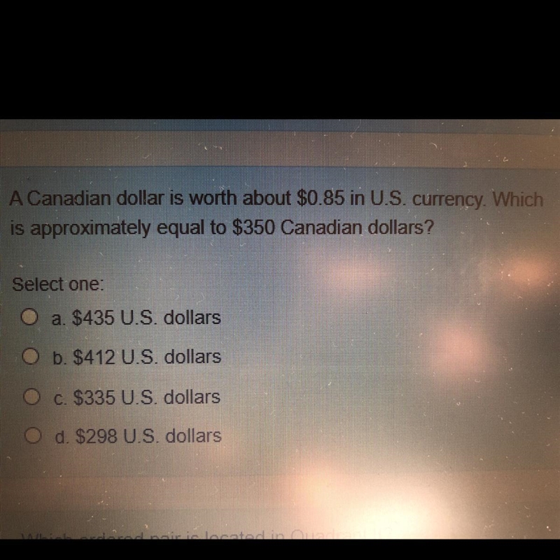 A Canadian dollar is worth about $0.85 in-example-1