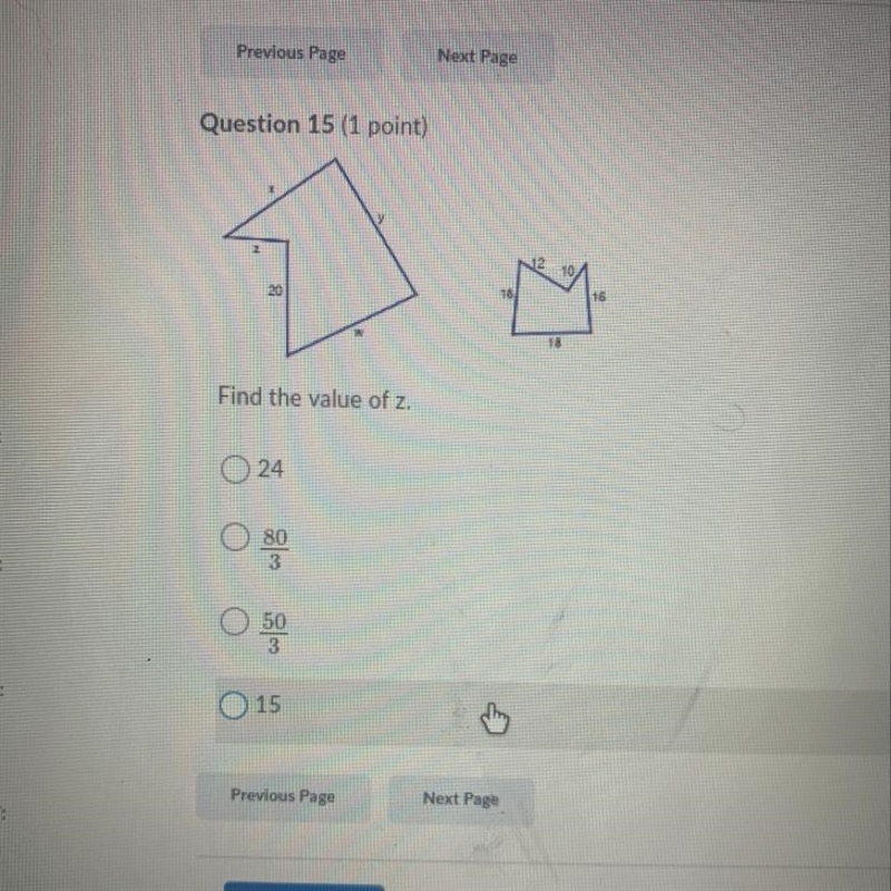 Find the value of z. O24 50 15-example-1