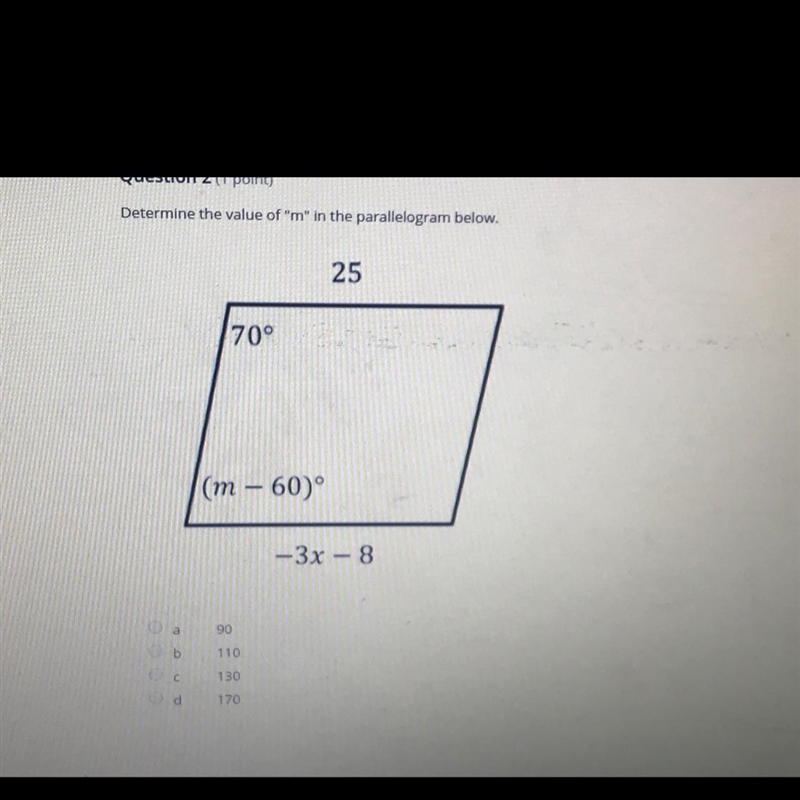 Determine the value of “m” in the parallelogram below.-example-1