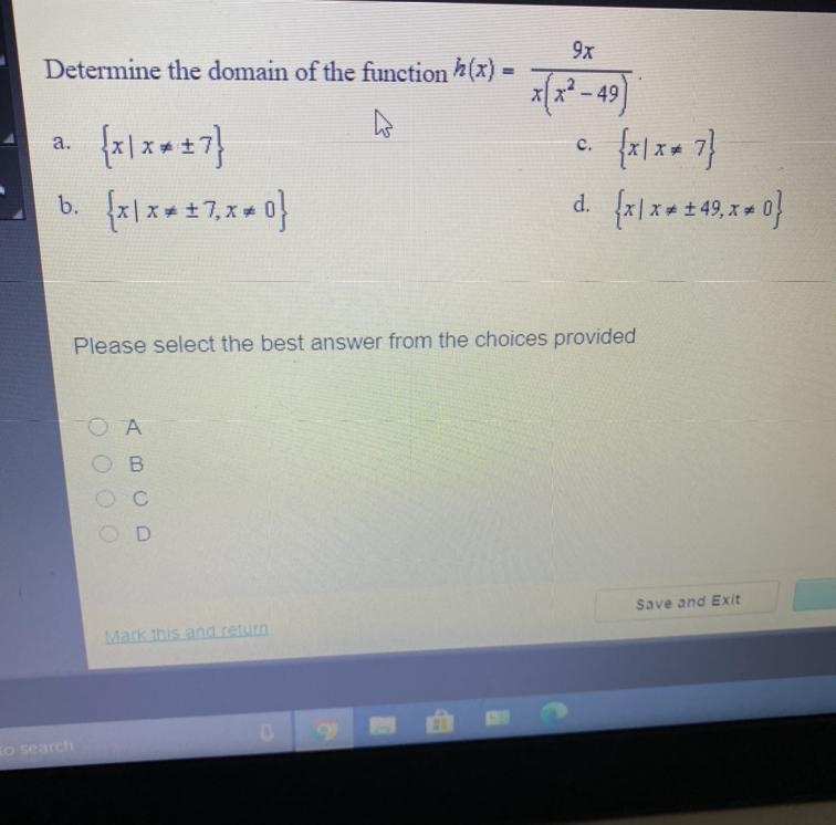 Determine the domain of the function 9x/ x(x^2-49)-example-1