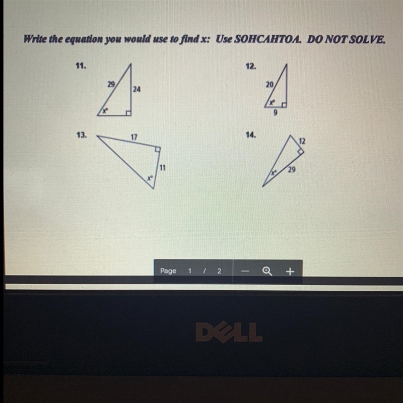 What are the equations you would use to find x for each triangle?-example-1