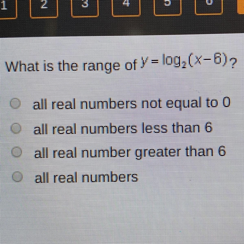 What is the range of y=log2(x-6)-example-1