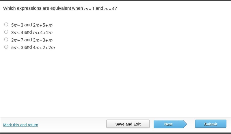 Which expressions are equivalent when m=1 and m=4-example-1