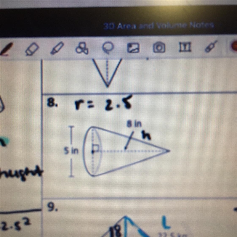 What is the volume of the cone in #8-example-1