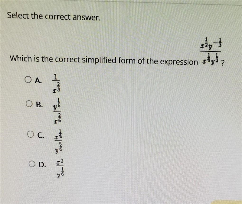 Select the correct answer. witch is the correct simplified form of the expression-example-1