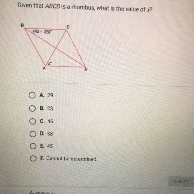 Given that ABCD is a rhombus, what is the value of x?-example-1