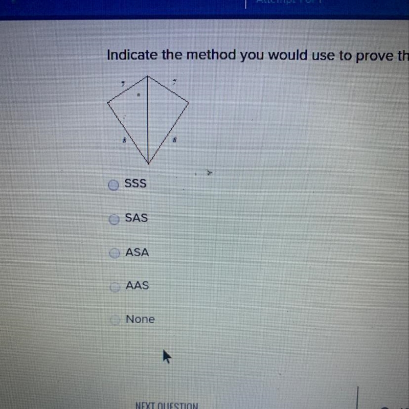 Indicate the method you would use to prove the two triangles congruent. If no method-example-1