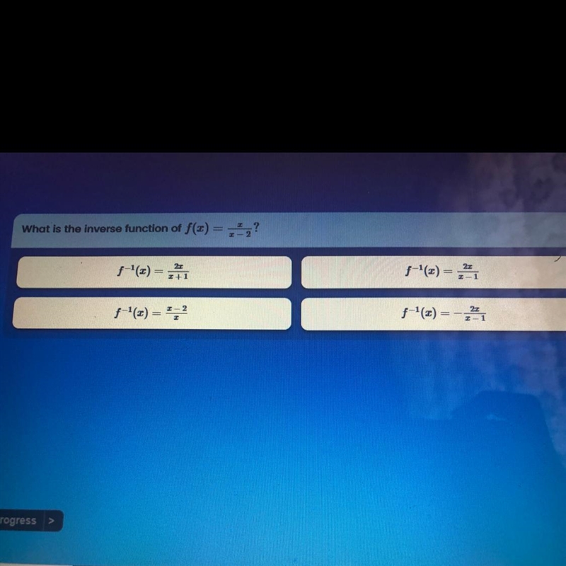 What is the inverse function of f(2)= 1,? f"() = 41 21 1+ 1 z) = F"(t) = &quot-example-1