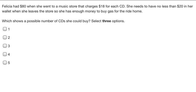 Felicia had $80 when she went to a music store that charges $18 for each CD. She needs-example-1