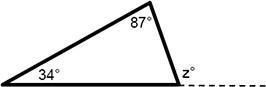 Determine the value of z. answers: A) 57° B) 53° C) 121° D) 239°-example-1