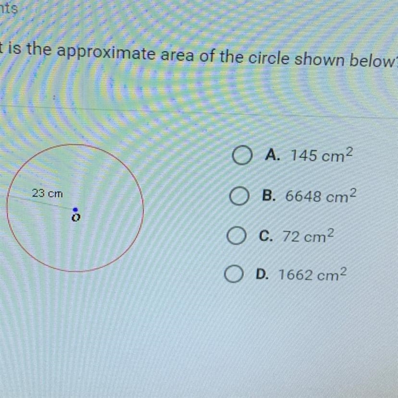 What is the approximate area of the circle shown below? ???? Help ???-example-1