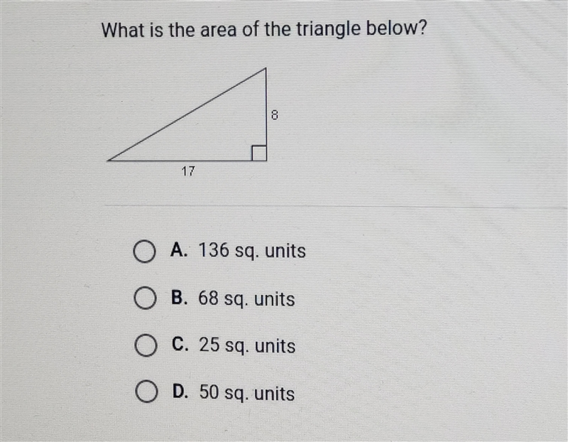 What is the area of the triangle below?-example-1