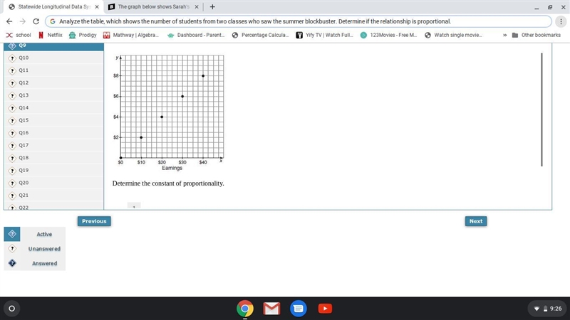 The graph below shows Sarah’s earnings compared to her savings. Determine the constant-example-1