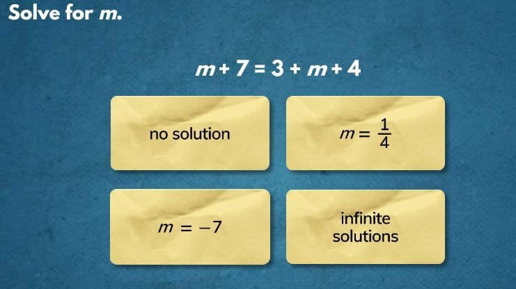 Solve for m m+7=3+m+4-example-1