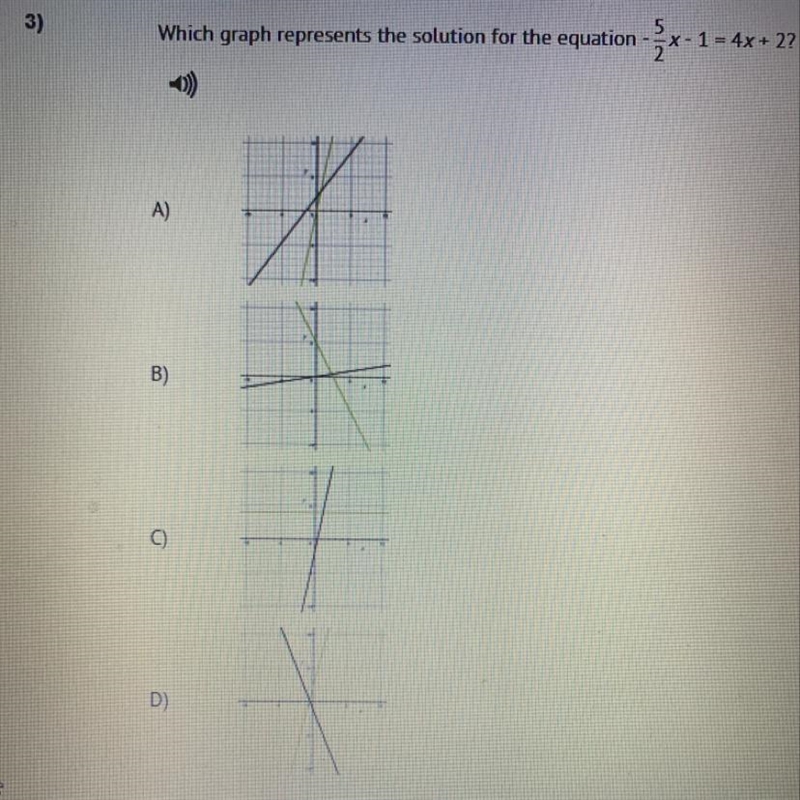 Which graph represents the solution for the equation -5/2x -1 = 4x + 2?-example-1