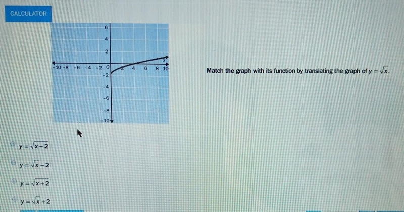 Match the graph with it's function by translating the graph​-example-1