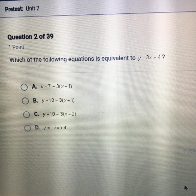 Which of the following equations is equivalent to y-3x =+?-example-1