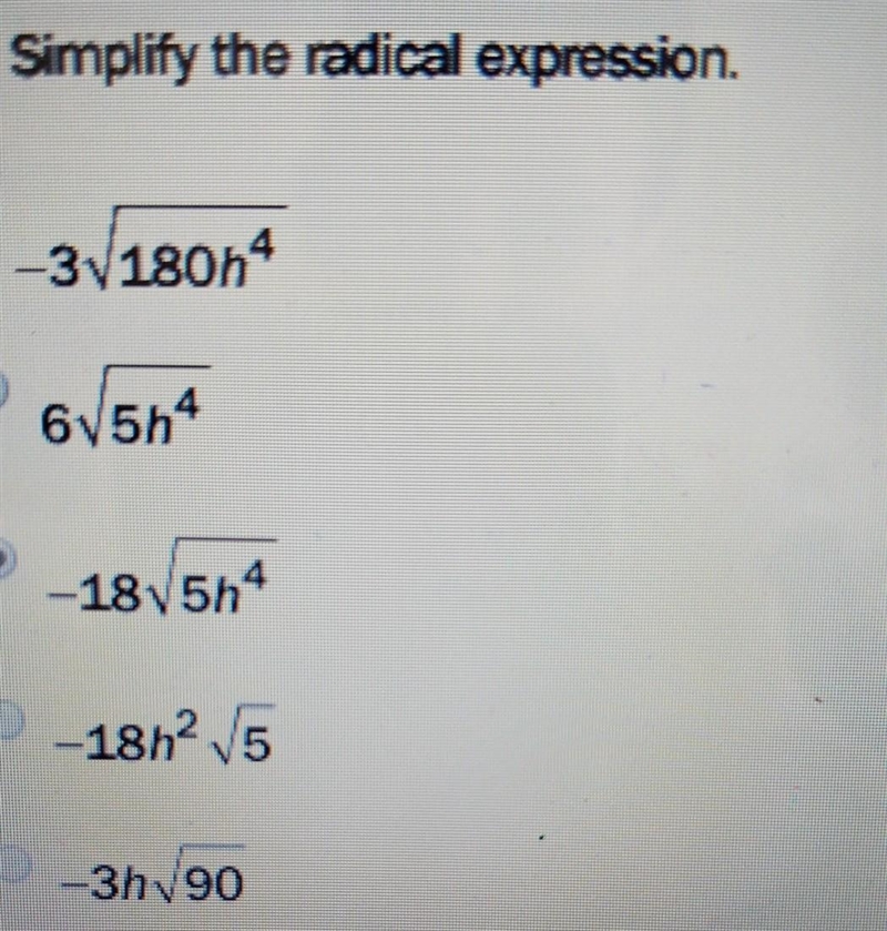 Simplify the Radical Expression -3√180h^4​-example-1