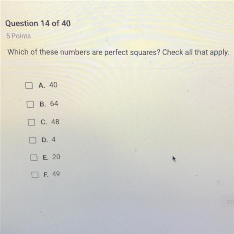 Which of these numbers are perfect squares? Check all that apply.-example-1