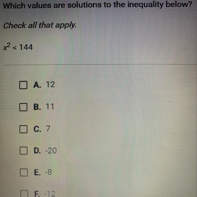 Which values are solutions to the inequality below Check all that apply-example-1