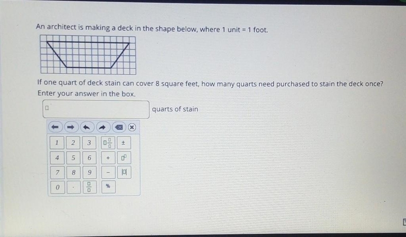 an architect is making a deck in the shape below where one unit equals 1 foot if 1/4 of-example-1