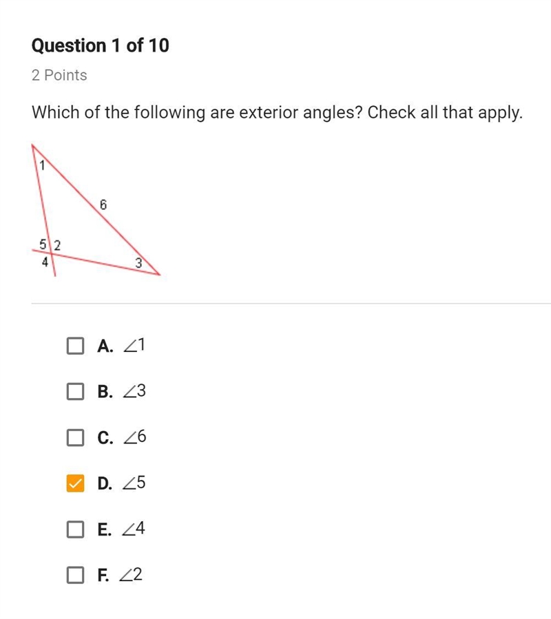 Which of the following are exterior angles? check all that apply-example-1