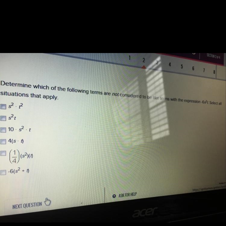 Determine which of the following terms are not considered to be like terms with the-example-1