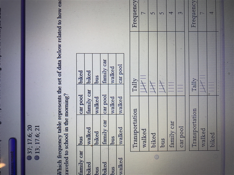 Which frequency table represents the set of data below related to how each student-example-1