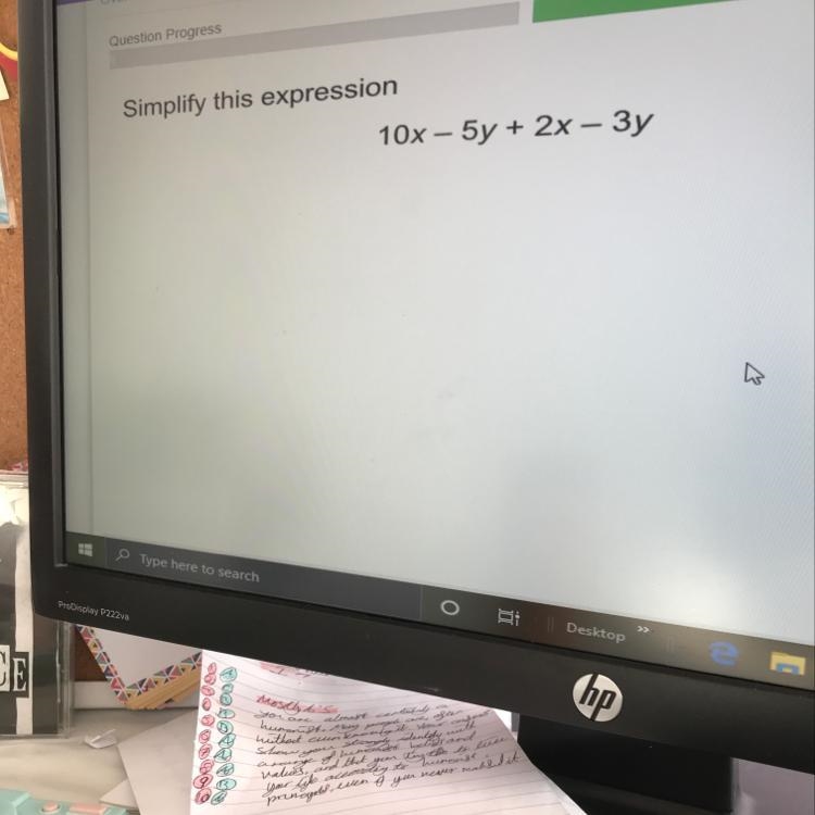 Simplify this expression 10x-5y+2x-3y-example-1