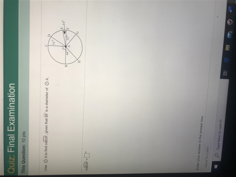 Find the measure of arc BGF-example-1