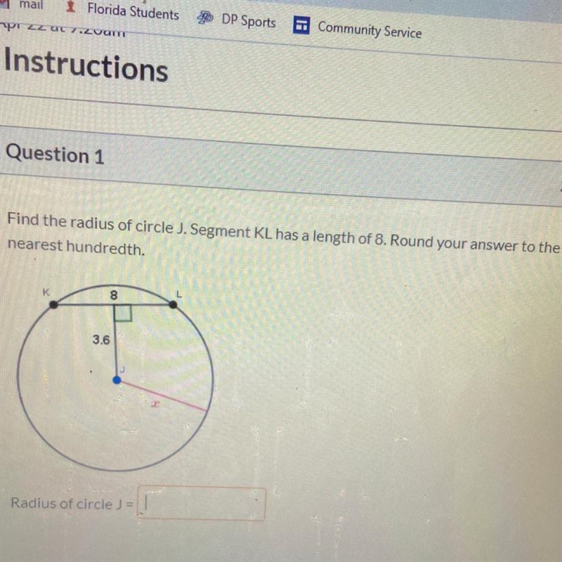 Find the radius of circle j !!-example-1